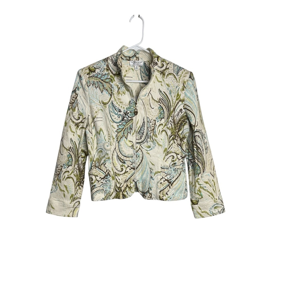 St John Sport Cream and Green Paisley Blazer size medium Western Office